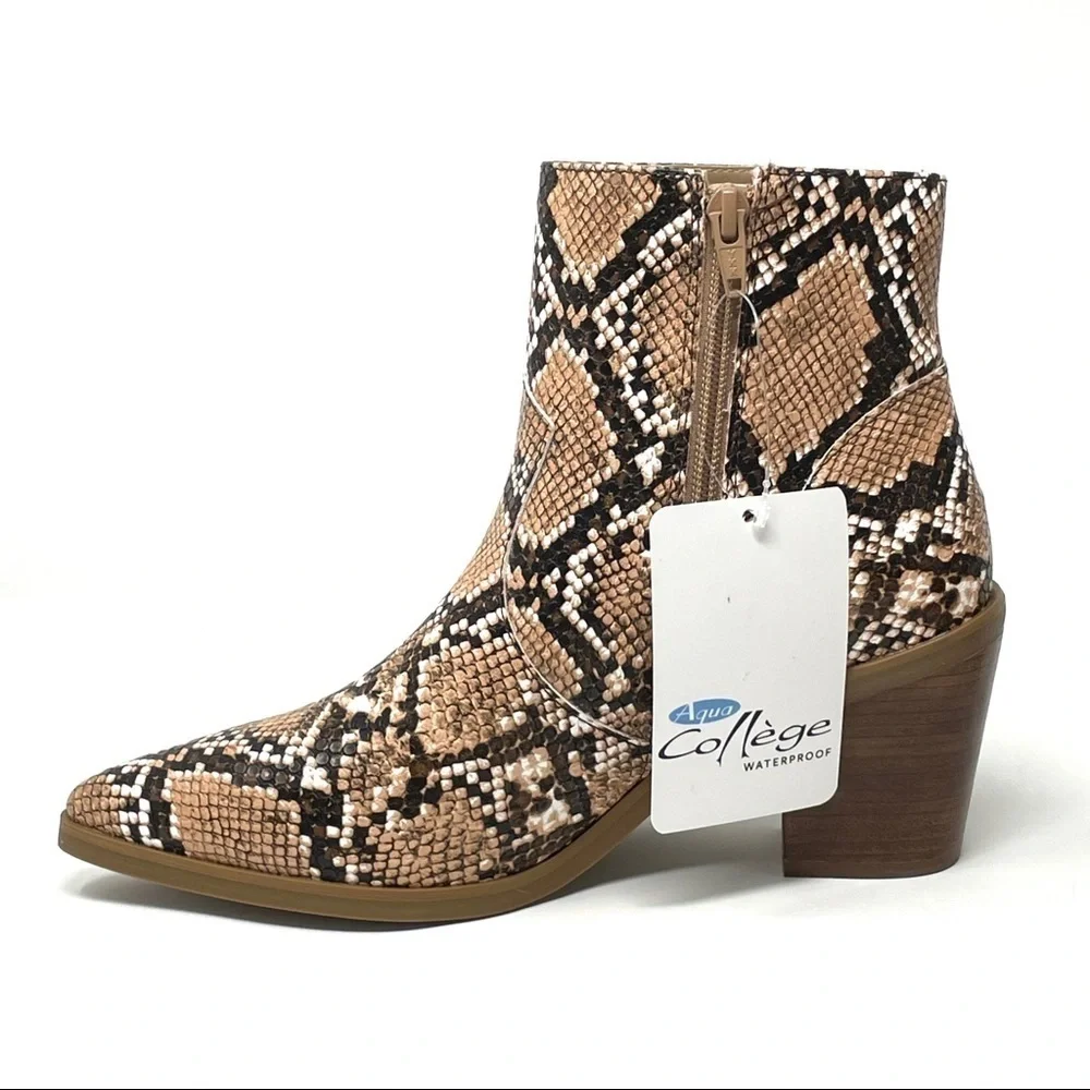 Aqua College Quiana Waterproof Snake Print Booties 7 NIB Pointed Toe Ankle Boots